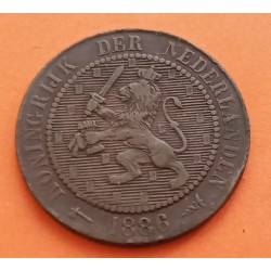 HOLANDA 2,50 CENTIMOS 1886 LEON CON ESPADA KM.108 MONEDA DE BRONCE EBC- @ESCASA@ The Netherlands 2-1/2 Cents