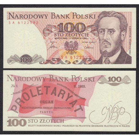 @OFERTA@ POLONIA 100 ZLOTY 1986 LUDWIK WARYNSKI Pick 143E BILLETE SC Poland 100 Zlotych UNC BANKNOTE