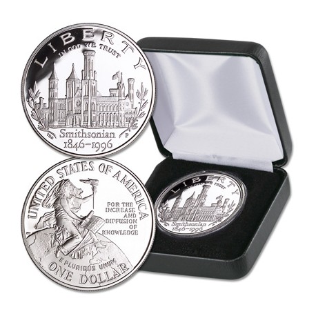 ESTADOS UNIDOS 1 DOLAR 1996 P SMITHSONIAN 150 ANNIVERSARY KM.276 MONEDA DE PLATA PROOF Estuche US MINT