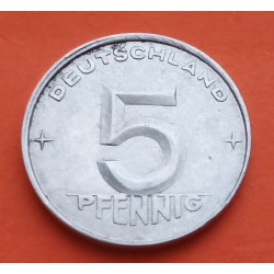 ALEMANIA DEMOCRATICA 5 PFENNIG 1952 A ESCUDO y VALOR KM.5 MONEDA DE ALUMINIO MBC++ Germany DDR RDA 5 Pfn