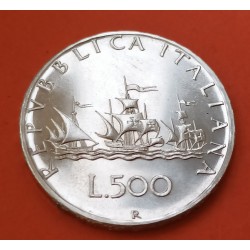 ITALIA 500 LIRAS 1970 CARABELAS y DAMA KM.98 MONEDA DE PLATA SC Italy 500 Lire silver coin