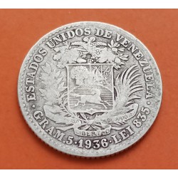 VENEZUELA 1 BOLIVAR 1936 SIMON BOLIVAR KM.22 MONEDA DE PLATA @ÚLTIMO AÑO DE EMISIÓN@ MUY CIRCULADA silver coin