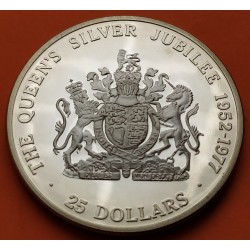 CAYMAN 25 DOLARES 1977 THE QUEEN'S SILVER JUBILEE KM.14 MONEDA DE PLATA PROOF 25 Dollars silver OZ ESTUCHE 1,50 ONZAS