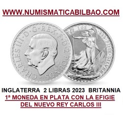 . 1 acoin @BRITANNIA 1ª con CHARLES III@ INGLATERRA 2 LIBRAS 2023 BRITANNIA REY CARLOS III MONEDA DE PLATA Oz ONZA cápsula