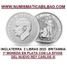 . 1 coin @1ª BRITANNIA con CHARLES III@ INGLATERRA 2 LIBRAS 2023 REY CARLOS III MONEDA DE PLATA £2 Pounds silver OZ ONZA