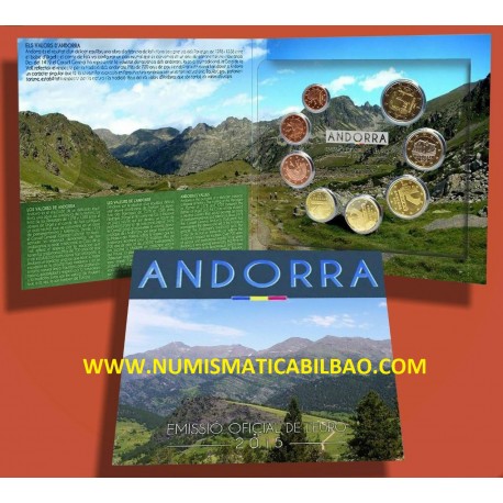 ANDORRA CARTERA OFICIAL EUROS 2015 SC 1+2+5+10+20+50 Centimos + 1 EURO + 2 EUROS 2015 SET 8 monedas KMS
