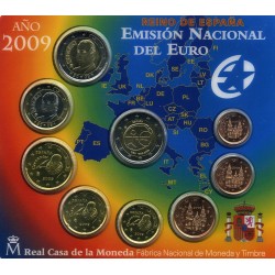 ESPAÑA CARTERA FNMT EURO 2009 BU SET KMS EURO 1+2+5+10+20+50 Centimos 1€ + 2 EUROS + 2 EUROS 2009 EMU ANIVERSARIO