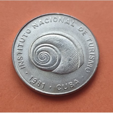 CUBA 5 CENTAVOS 1981 INTUR y CONCHA MARINA @REVERSO SIN VALOR "5"@ KM.411 MONEDA DE NICKEL SC-