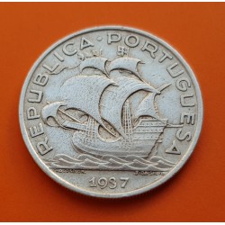 @MUY RARA@ PORTUGAL 10 ESCUDOS 1937 CARABELA KM.586 MONEDA DE PLATA MBC+ República Portuguesa silver coin