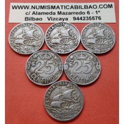 . 1 moneda x ESPAÑA 25 CENTIMOS 1925 GALEON Época REY ALFONSO XIII KM.740 NICKEL MUY CIRCULADA