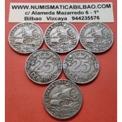 . ESPAÑA 25 CENTIMOS 1925+1927+1934+1937 NICKEL REPUBLICA FRANCO