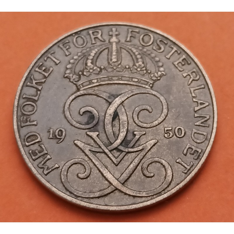 SUECIA 5 ORE 1950 CORONAS REALES Rey GUSTAV V KM.779.2 MONEDA DE BRONCE MBC++ Sweden