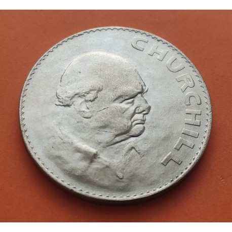 INGLATERRA 1 CORONA 1965 WINSTON CHURCHILL y REINA ISABEL II KM.910 MONEDA DE NICKEL SC- UK 1 Crown