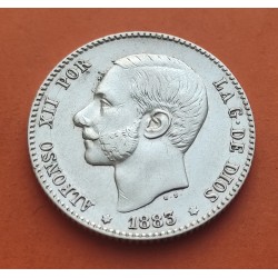 ESPAÑA Rey ALFONSO XII 1 PESETA 1883 * 18 83 MSM REY y ESCUDO KM.686 MONEDA DE PLATA @MUY BONITA@ Spain silver R/2