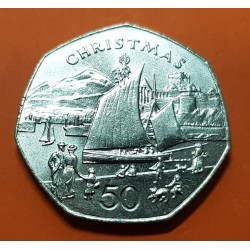 GIBRALTAR 50 PENIQUES 1989 CHRISTMAS KM*31 NICKEL PROOF 50 Pence