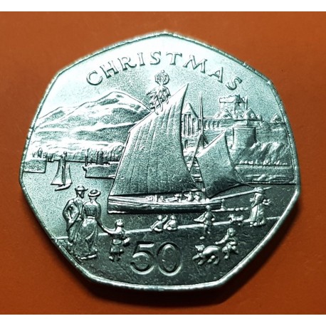 ISLA DE MAN 50 PENIQUES 1981 CHRISTMAS BARCO VELERO KM.84 MONEDA DE NICKEL SC @ESCASA@ 50 Pence UK colony