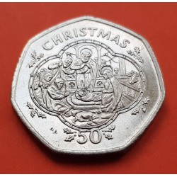 GIBRALTAR 50 PENIQUES 1989 CHRISTMAS KM*31 NICKEL PROOF 50 Pence