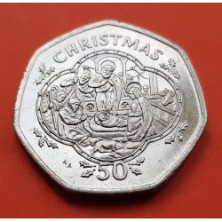 ISLA DE MAN 50 PENIQUES 1993 CHRISTMAS PORTAL DE BELEN KM.536 MONEDA DE NICKEL SC- @ESCASA@ 50 Pence UK Belem Jesus