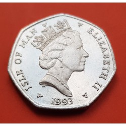 ISLA DE MAN 50 PENIQUES 1993 CHRISTMAS PORTAL DE BELEN KM.536 MONEDA DE NICKEL SC- @ESCASA@ 50 Pence UK Belem Jesus