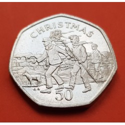 GIBRALTAR 50 PENIQUES 1989 CHRISTMAS KM*31 NICKEL PROOF 50 Pence