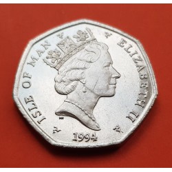 @RARA@ ISLA DE MAN 50 PENIQUES 1994 CHRISTMAS KM.425 MONEDA DE NICKEL SC- @ESCASA@ 50 Pence UK HUNTING THE WREN