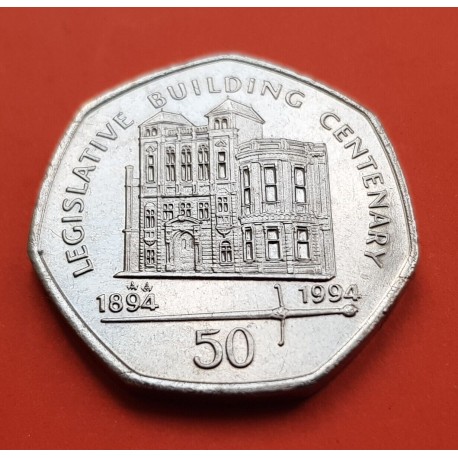 @RARA@ ISLA DE MAN 50 PENIQUES 1994 LEGISLATIVE BUILDING CENTENARY KM.456 MONEDA DE NICKEL SC- @ESCASA@ 50 Pence