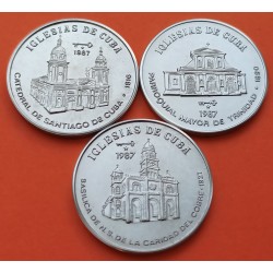 3 monedas x 1 PESO 1987 IGLESIA DEL COBRE y SANTA MARIA CATEDRALES KM.174+175+176 NICKEL SC Caribe