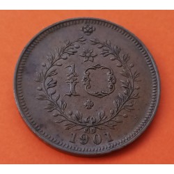 AZORES 10 REIS 1901 ESCUDO del REY CARLOS I EL DIPLOMATICO KM.17 MONEDA DE BRONCE EBC- Portugal 10 Reis 1901