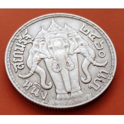 TAILANDIA 1 BAHT 1915 BE2458 Reino de SIAM - KING RAMA VI ELEFANTES KM.45 MONEDA DE PLATA MBC+ @RARA@ Thailand silver