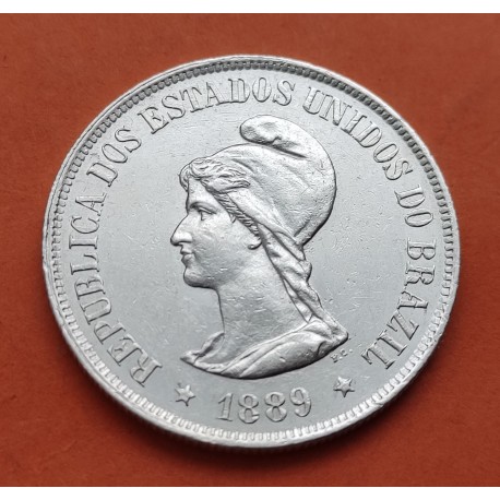 BRASIL 500 REIS 1889 DAMA KM.494 MONEDA DE PLATA EBC- Brazil 500 Reais silver coin REPUBLICA DE LOS ESTADOS UNIDOS DE BRAZIL