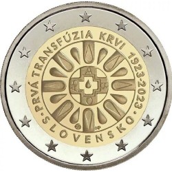 . 1 acoin ESLOVAQUIA 2 EUROS 2023 CENTENARIO DE LA 1ª TRANSFUSIÓN DE SANGRE 1ª MONEDA SC CONMEMORATIVA Slovakia