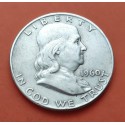 ESTADOS UNIDOS 1/2 DOLAR 1960 D BENJAMIN FRANKLIN y CAMPANA KM.163 MONEDA DE PLATA MBC USA Half silver dollar R/2