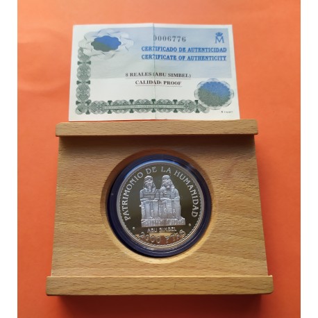 @NO ESTUCHE FNMT@ ESPAÑA 2000 PESETAS 1996 UNESCO PATRIMONIO ESTATUAS ABU SIMBEL MONEDA DE PLATA SI CAPSULA + CERTIFICADO