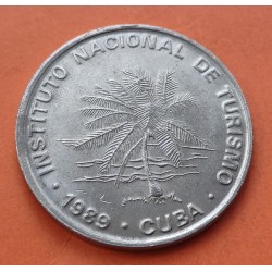 @RARA@ 50 CENTAVOS 1989 INTUR ARBOL y PALMERA KM.461 MONEDA DE NICKEL MBC+ Caribe NO ES LA DE 1 PESO