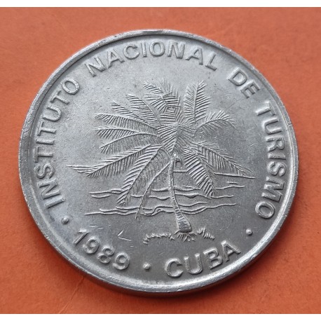 @RARA@ 50 CENTAVOS 1989 INTUR ARBOL y PALMERA KM.461 MONEDA DE NICKEL MBC+ Caribe NO ES LA DE 1 PESO