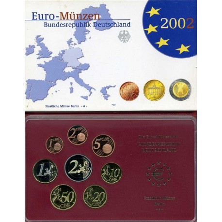 @PROOF@ ALEMANIA MONEDAS EURO 2002 Letra G ESTUCHE 1+2+5+10+20+50 Centimos + 1 EURO + 2 EUROS 2002 G Germany