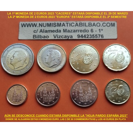 . 1 acoin x ESPAÑA MONEDAS EURO 2023 SC 1+2+5+10+20+50 Centimos + 1 EURO + 2 EUROS 2023 REY FELIPE VI Tira Serie