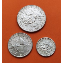 3 monedas x 10+20+40 CENTAVOS 1952 BANDERA y ARBOL 50 AÑOS DE LIBERTAD y PROGRESO KM.23+24+25 PLATA EBC silver coin
