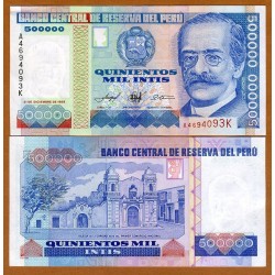 PERU 500000 INTIS 1989 RICARDO PALMA e IGLESIA DE LA CARIDAD Pick 147 BILLETE SC @ESCASO@ UNC BANKNOTE