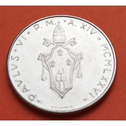 VATICANO 50 LIRAS 1973 ARBOL DE OLIVO y ESCUDO DEL PAPA PABLO VI KM.121 MONEDA DE ACERO SC 50 Lire