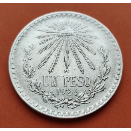 MEXICO 1 PESO 1924 GORRO FRIGIO KM.455 MONEDA DE PLATA MBC++ Mejico silver coin ESTADOS UNIDOS MEXICANOS R/1