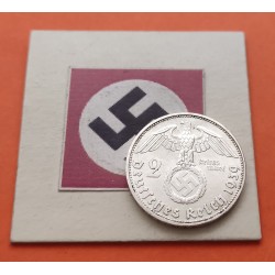 DITTRES REICH GERMANY 2 REICHSMARK 1939 D SWASTIKA NAZI SILVER U