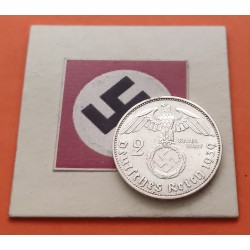 DITTRES REICH GERMANY 2 REICHSMARK 1939 D SWASTIKA NAZI SILVER U