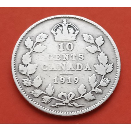 CANADA 10 CENTAVOS 1919 REY JORGE V KM.23 MONEDA DE PLATA 10 Cent silver coin GEORGIUS V