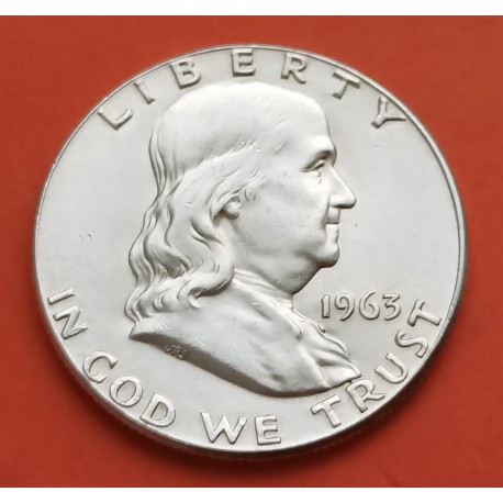 ESTADOS UNIDOS 1/2 DOLAR 1963 P BENJAMIN FRANKLIN KM.163 MONEDA DE PLATA CASI SC USA Half Dollar silver R/2