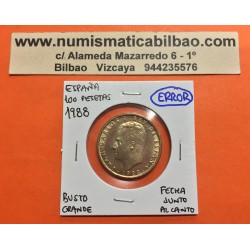 @ERROR BUSTO GRANDE y FECHA JUNTO AL CANTO@ ESPAÑA 100 PESETAS 1988 JUAN CARLOS I MONEDA SIN CIRCULAR