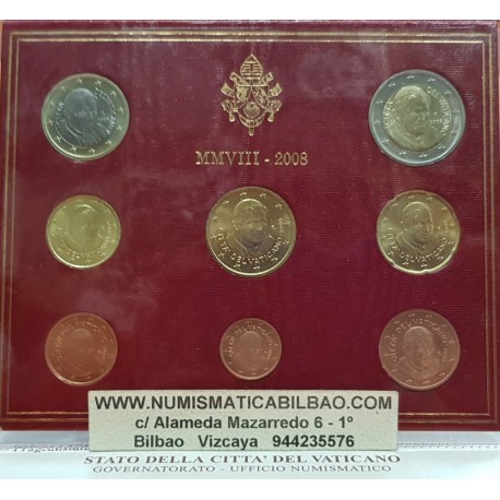 VATICANO CARTERA OFICIAL EUROS 2008 BU SET PAPA BENEDICTO XVI 1+2+5+10+20+50 CENTIMOS 1 EURO + 2 EUROS 2008 SC Divisionale