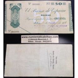 BILBAO 50 PESETAS 1936 BANCO DE BILBAO 263991 @RARO@ BILLETE TALON GOBIERNO VASCO EN EUSKADI