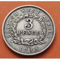 AFRICA DEL OESTE 3 PENIQUES 1938 H Rey JORGE VI KM.21 MONEDA DE NICKEL MBC @MANCHAS@ British West Africa WWII
