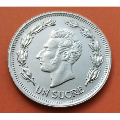 ECUADOR 1 SUCRE 1975 BUSTO JOSE DE SUCRE y ESCUDO KM.83 MONEDA DE NIKEL MBC silver coin